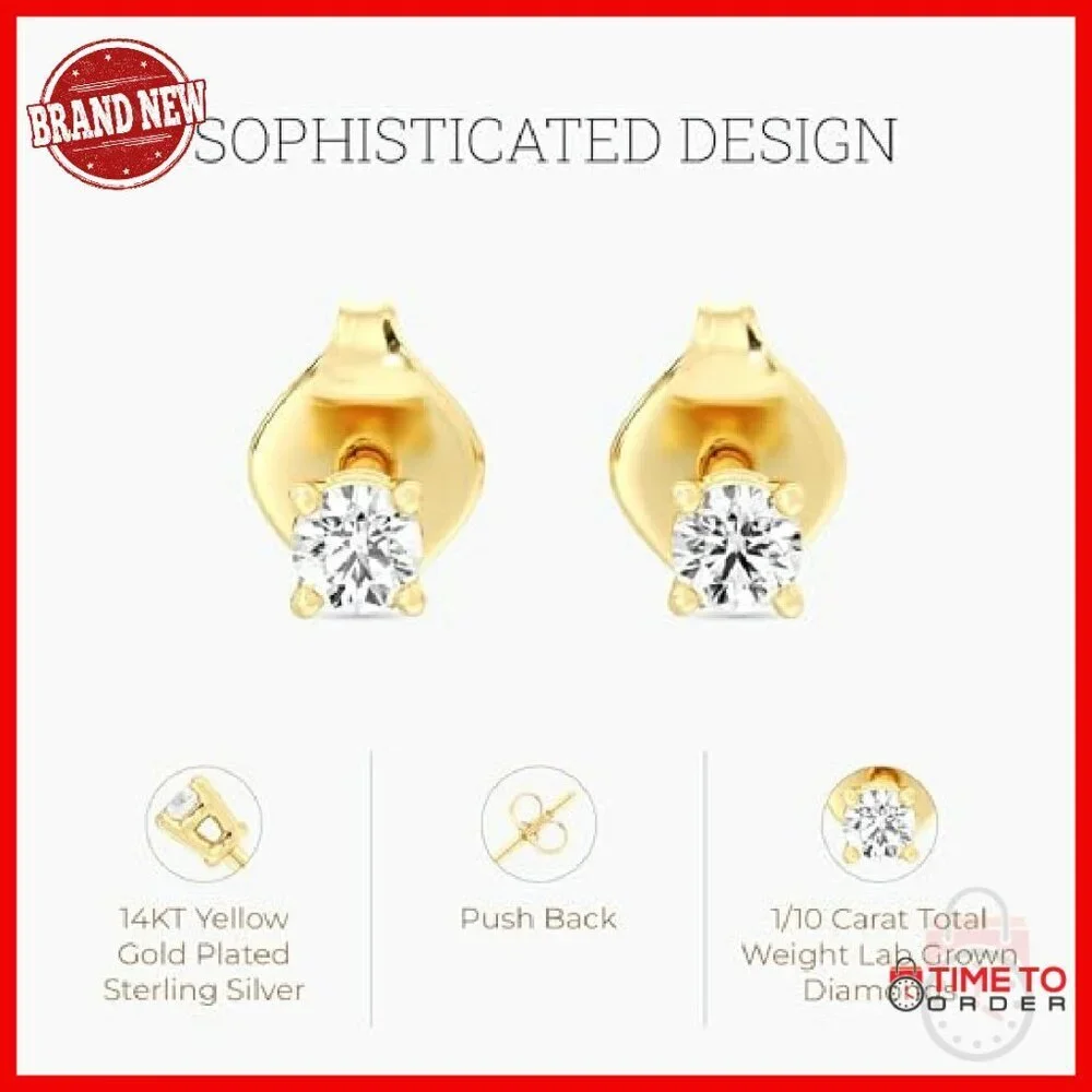 Lab-Grown Diamond Stud Earrings Sterling Silver Gold Plated Hypoallergenic